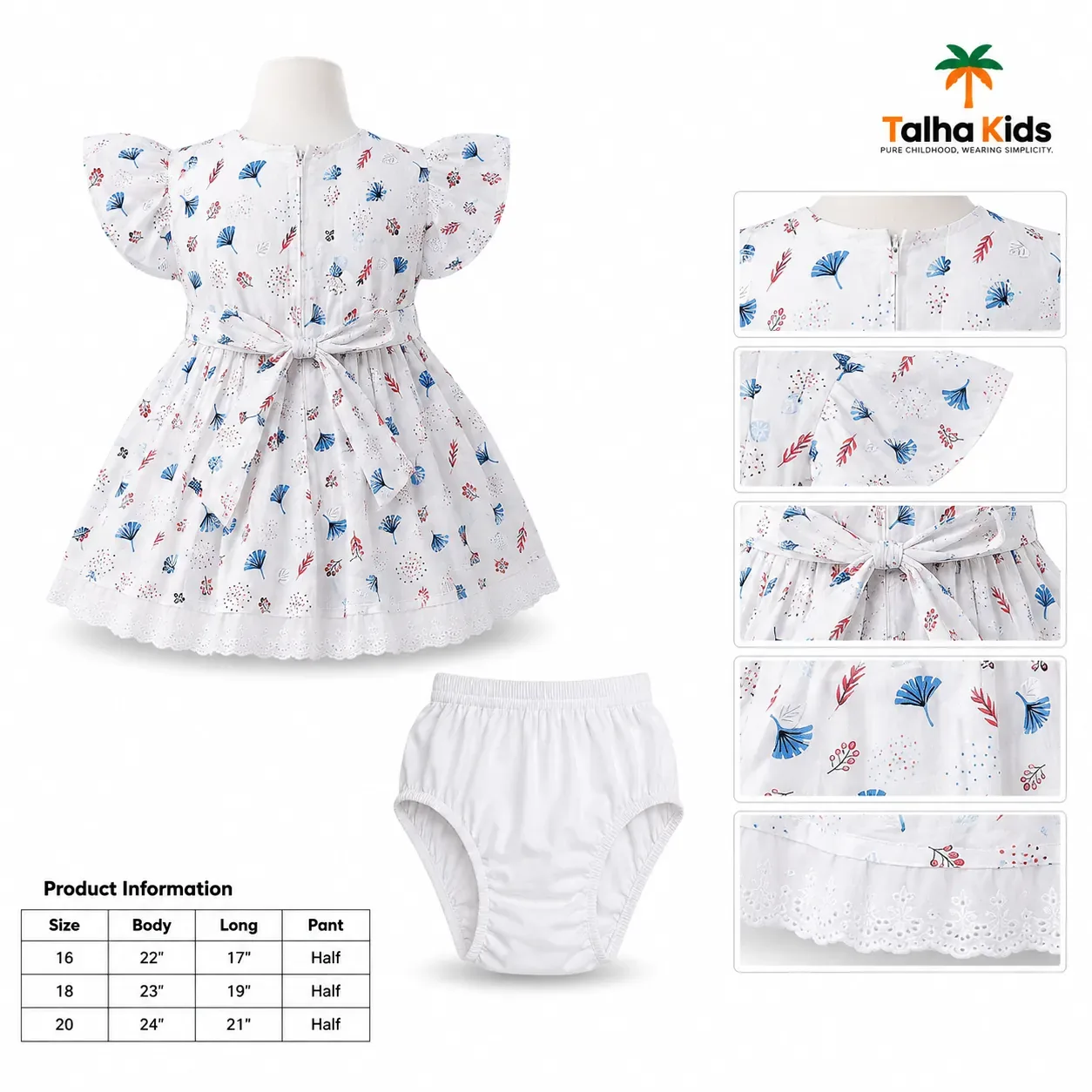 Girls Floral Print Frock with White Bloomer Shorts