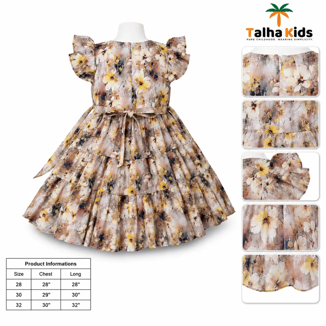 Alams Baby Wear Girls Floral Printed Tiered Frock – Puff Sleeve Party Dress