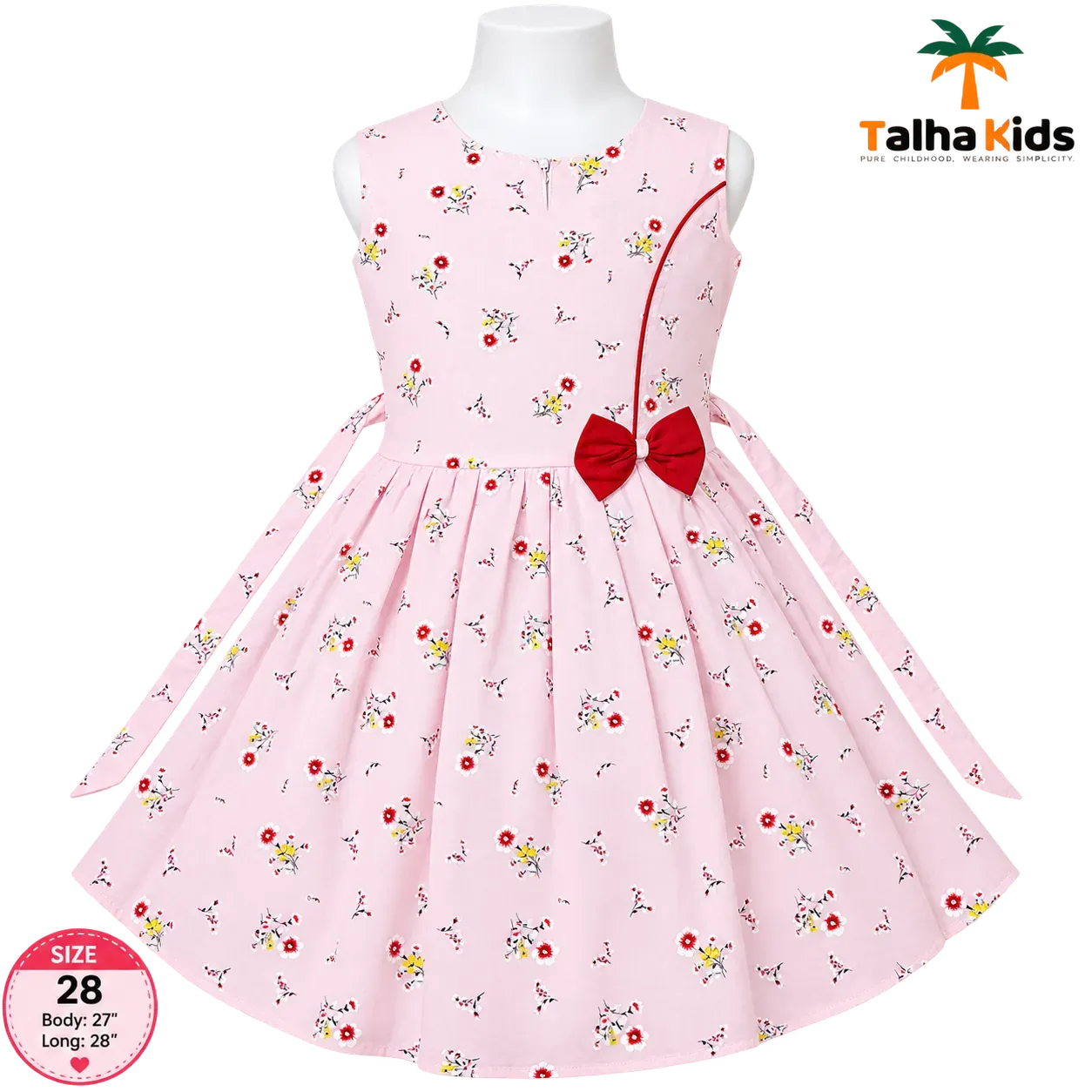 Talha Kids Girls’ Floral Print Frock Dress – Sleeveless Party & Casual Dress
