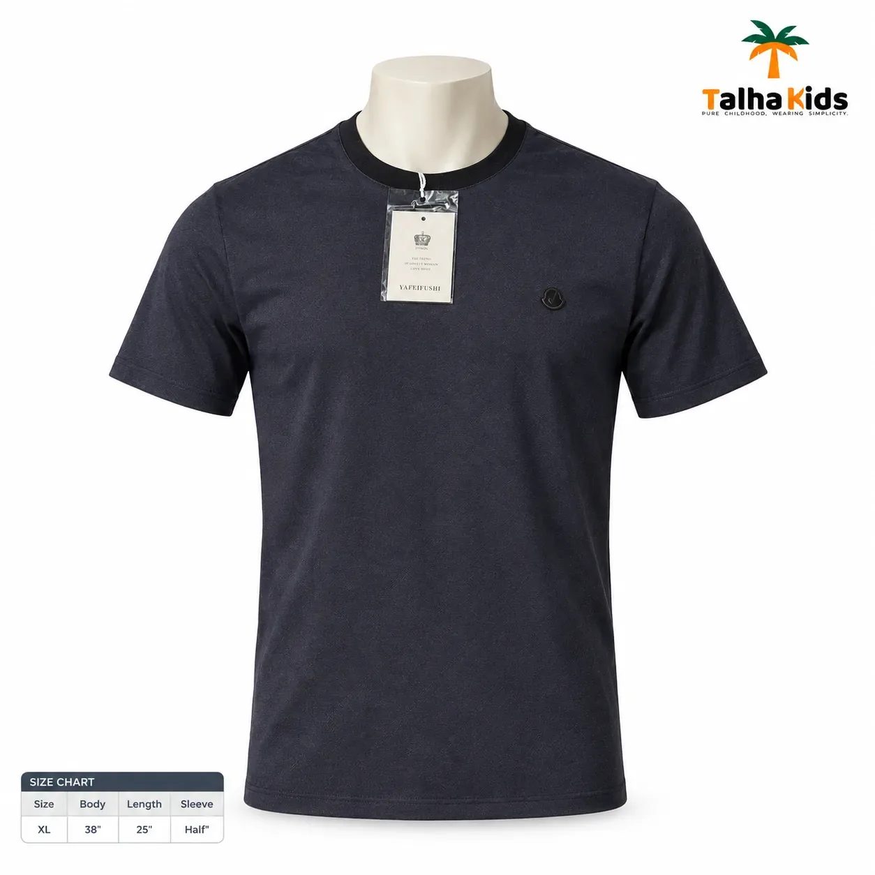 China Playboy Men's Casual T-Shirt – Dark Black Tonal Pattern