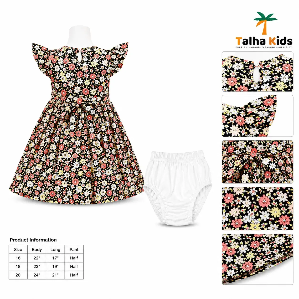 Girls Floral Print Frock – Flutter Sleeve Party Dress