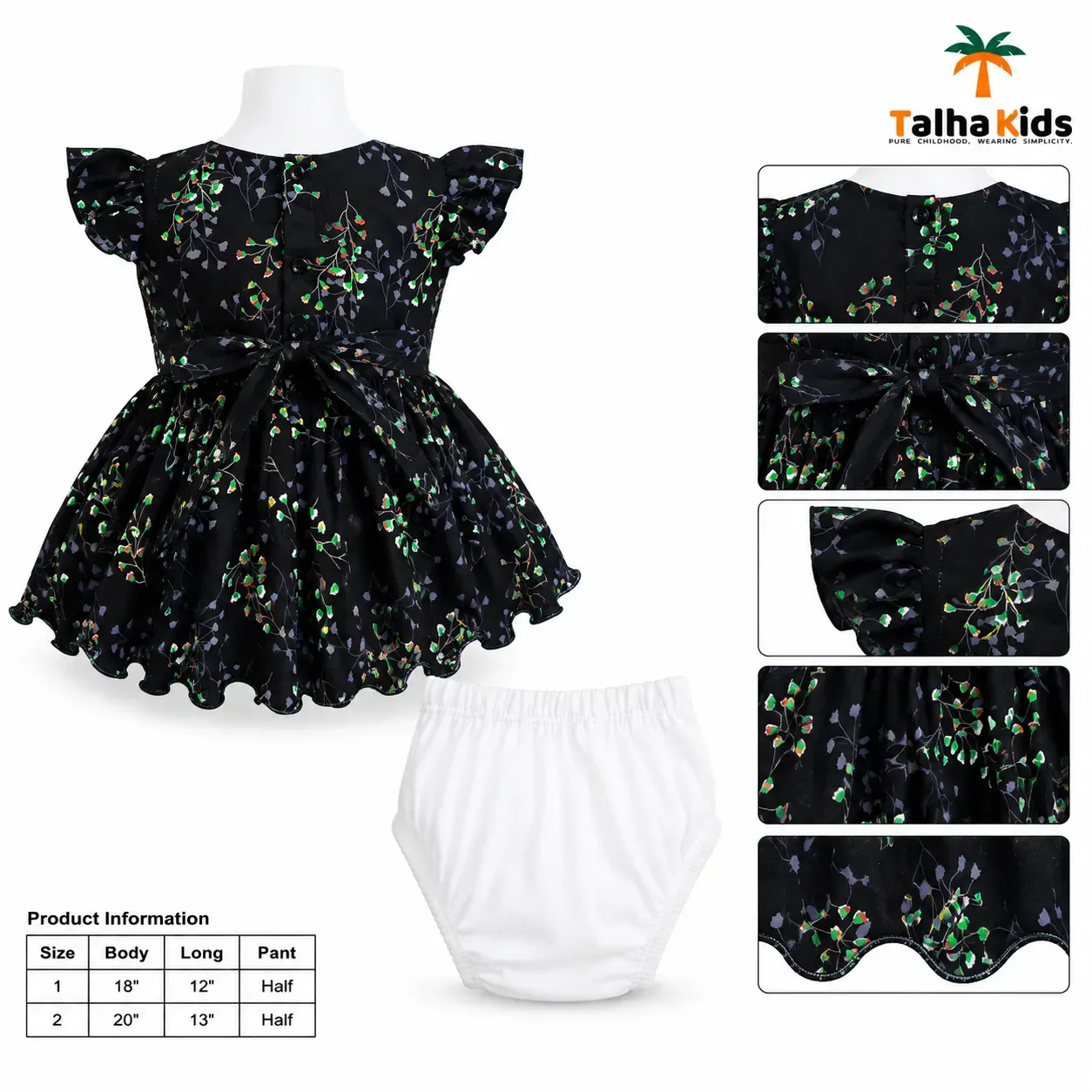 Girls Floral Party Frock with Apple Embroidery