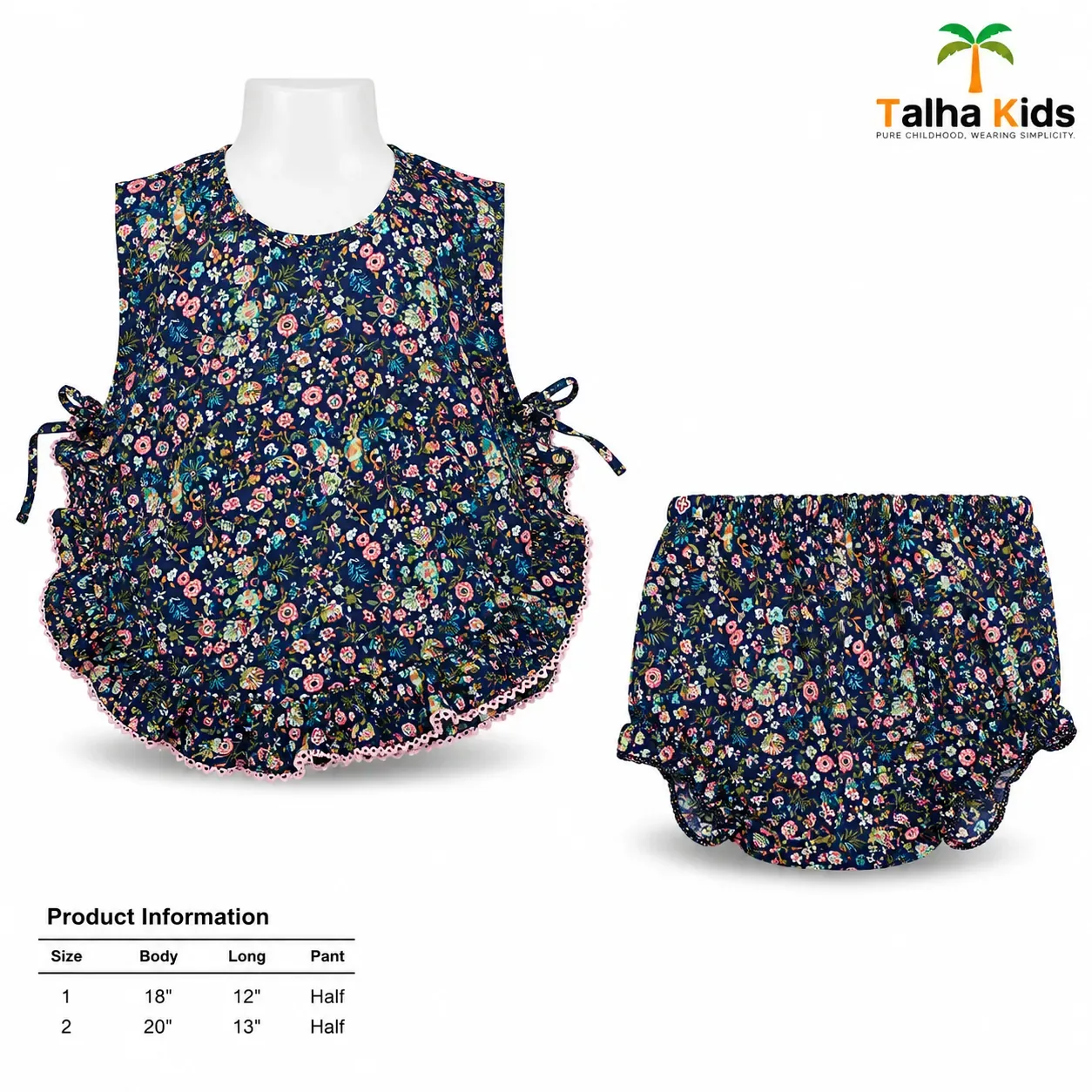 Talha Kids Girls’ Floral Frock with Matching Half Pant