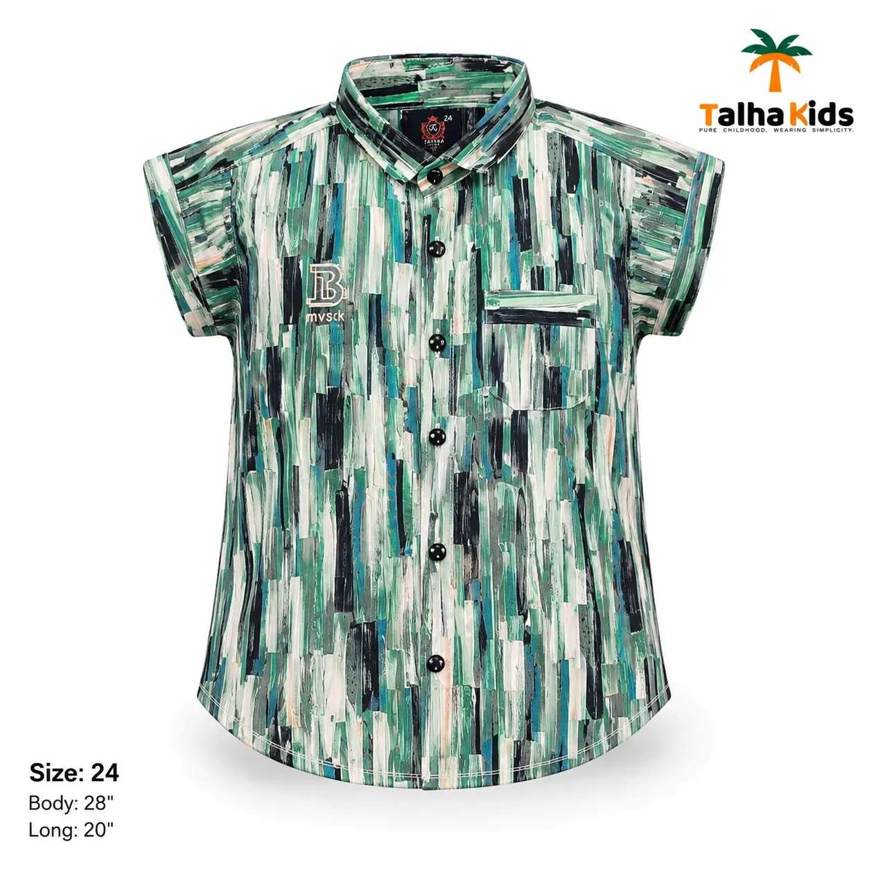 Boys Printed Short-Sleeve Shirt – Abstract Green