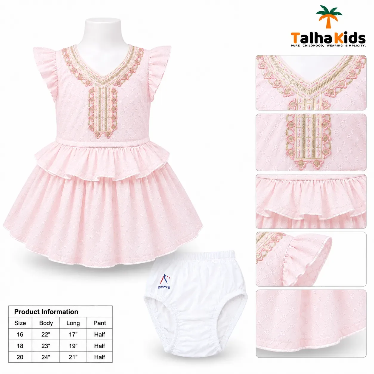 Girls Embroidered Ruffle Frock – Premium Cotton Dress