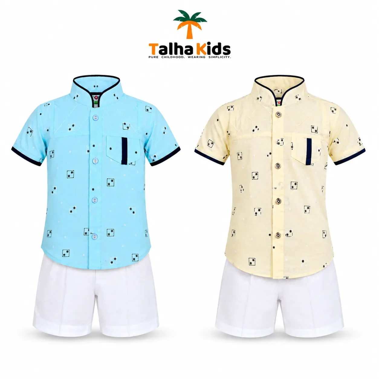 Premium Boys’ Printed Fotua Set with White Half Pant