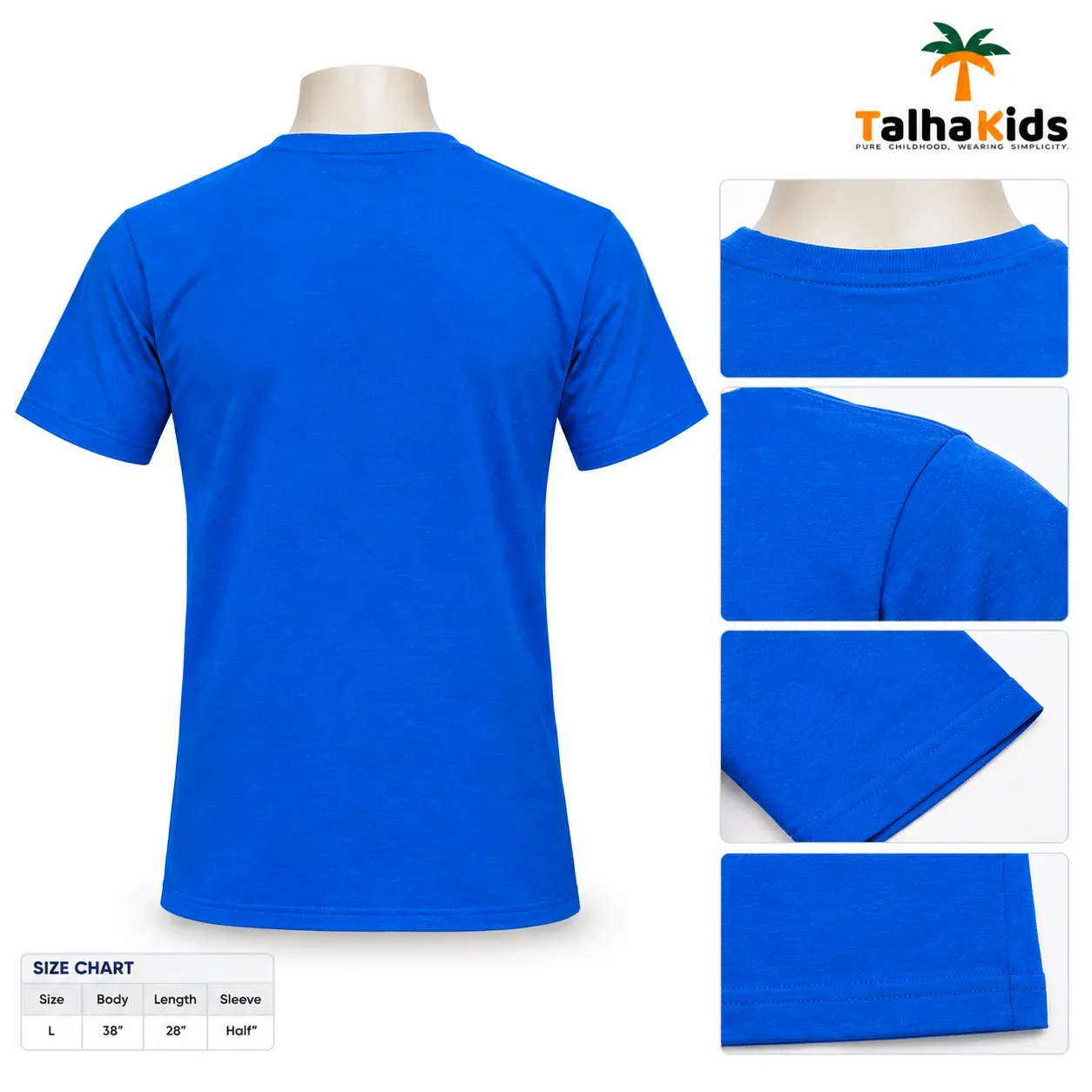 Men's T-Shirt – Royal Blue Printed Half-Sleeve T-Shirt – Size L