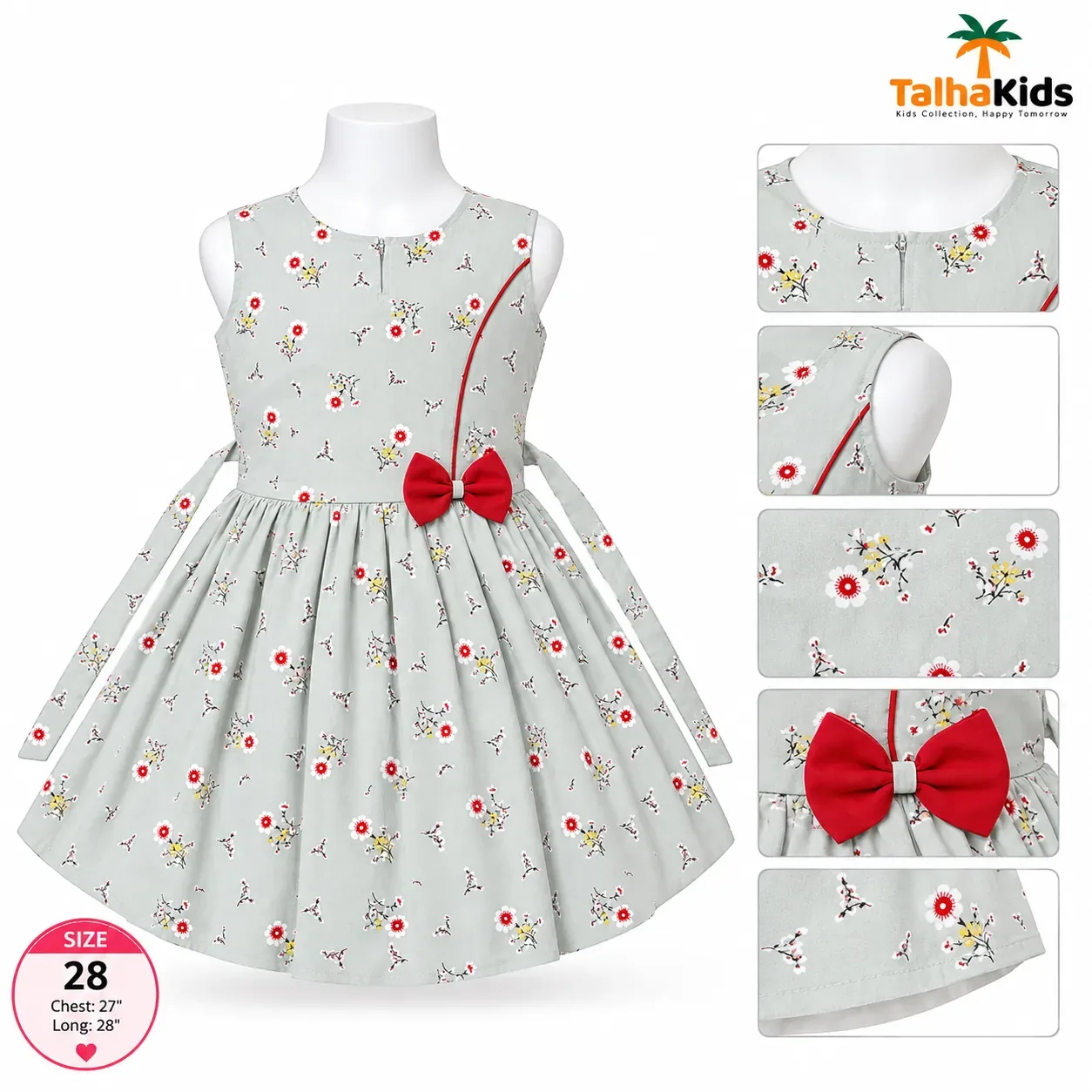 Talha Kids Girls’ Floral Print Frock Dress – Sleeveless Party & Casual Dress