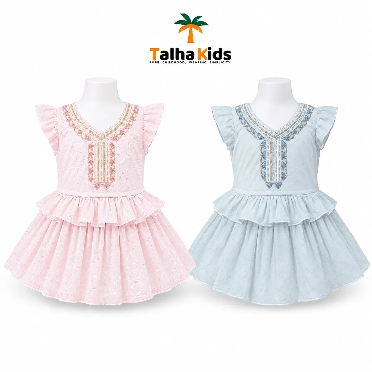 Girls Embroidered Ruffle Frock – Premium Cotton Dress