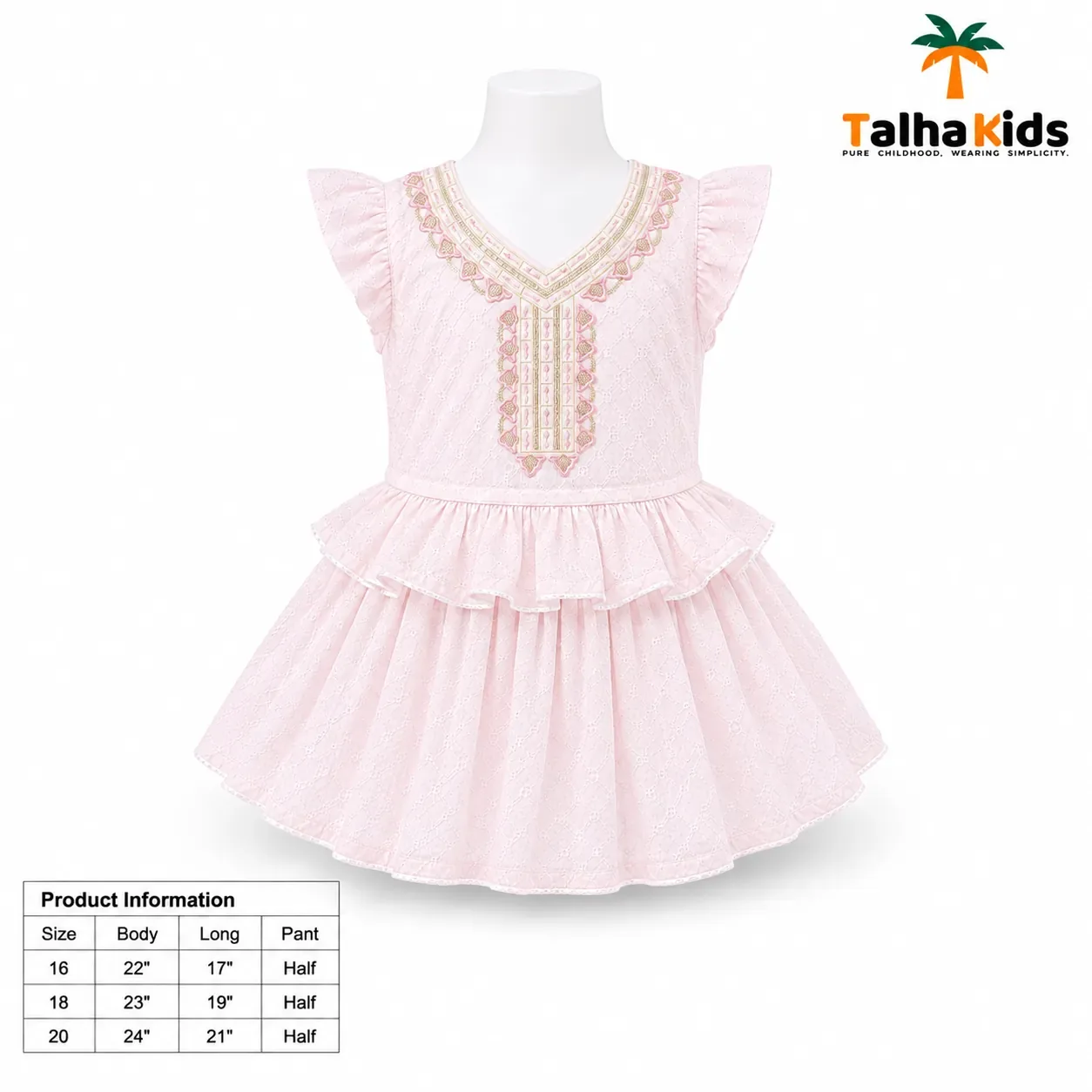 Girls Embroidered Ruffle Frock – Premium Cotton Dress