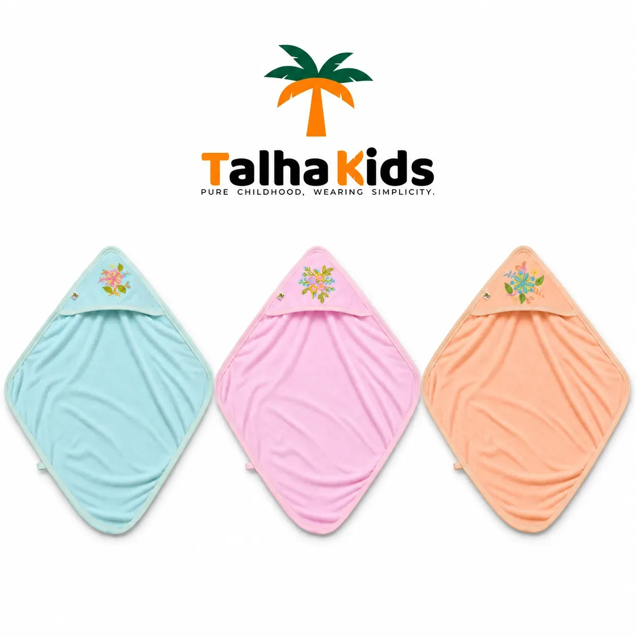 Talha Kids Floral Embroidered Hooded Baby Towel – 3 Colors