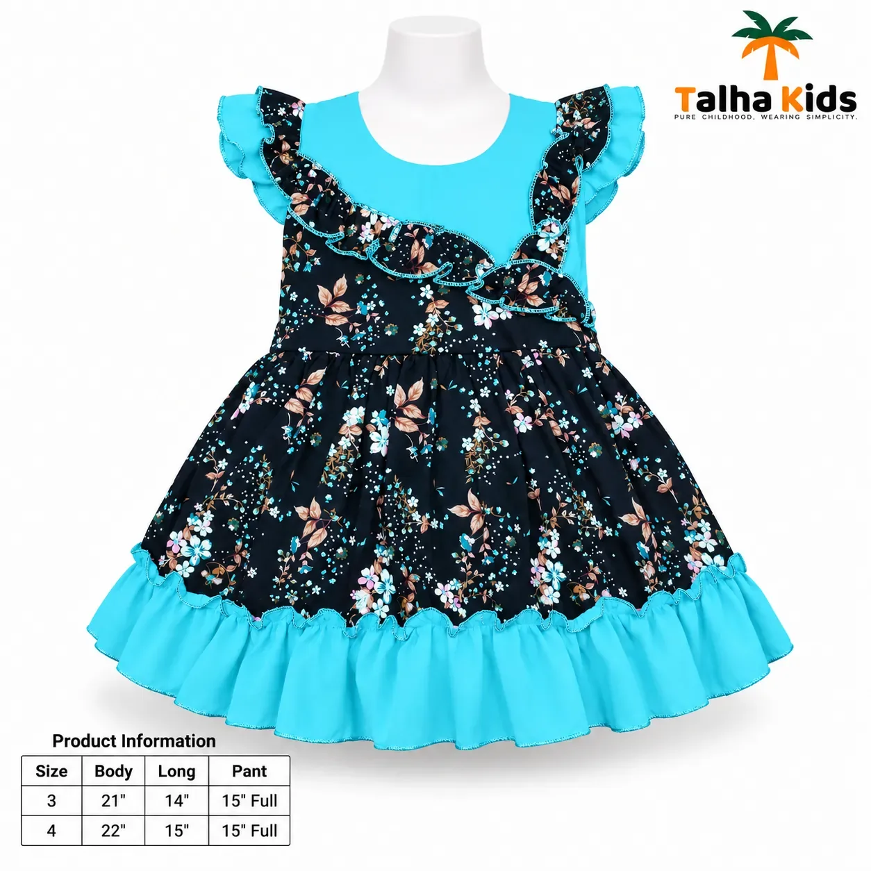 Girls Floral Printed Frock – Ruffle Sleeve & Tiered Hem Dress