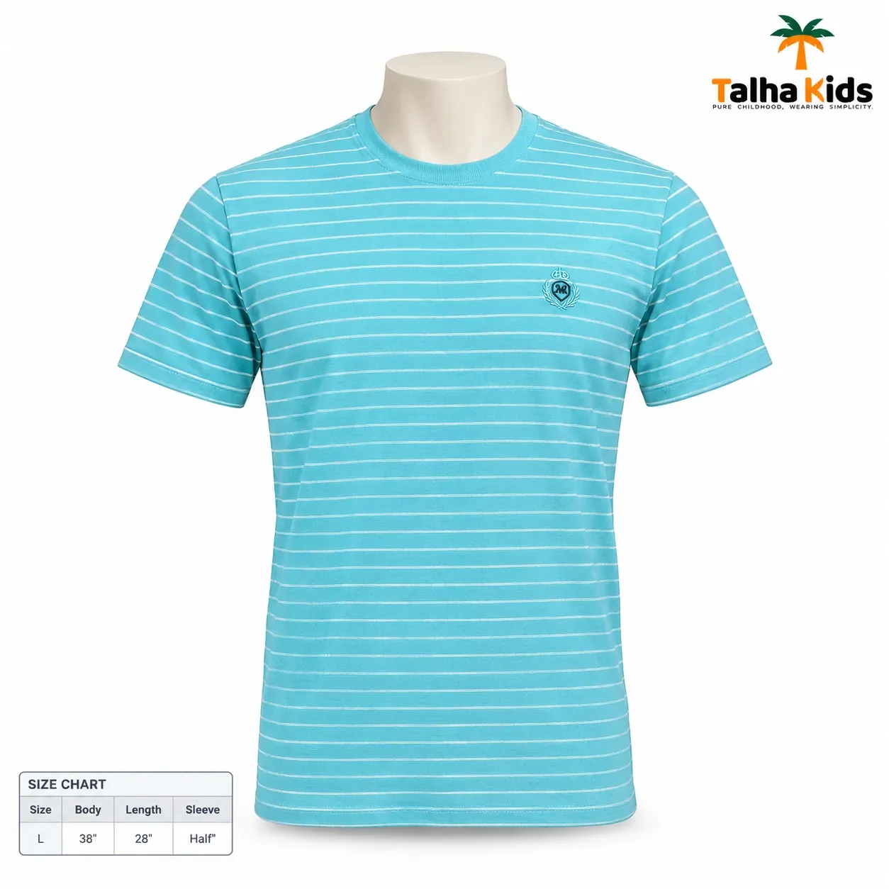 Men's Striped T-Shirt – Sky Blue & White, Short Sleeve | Talha Kids