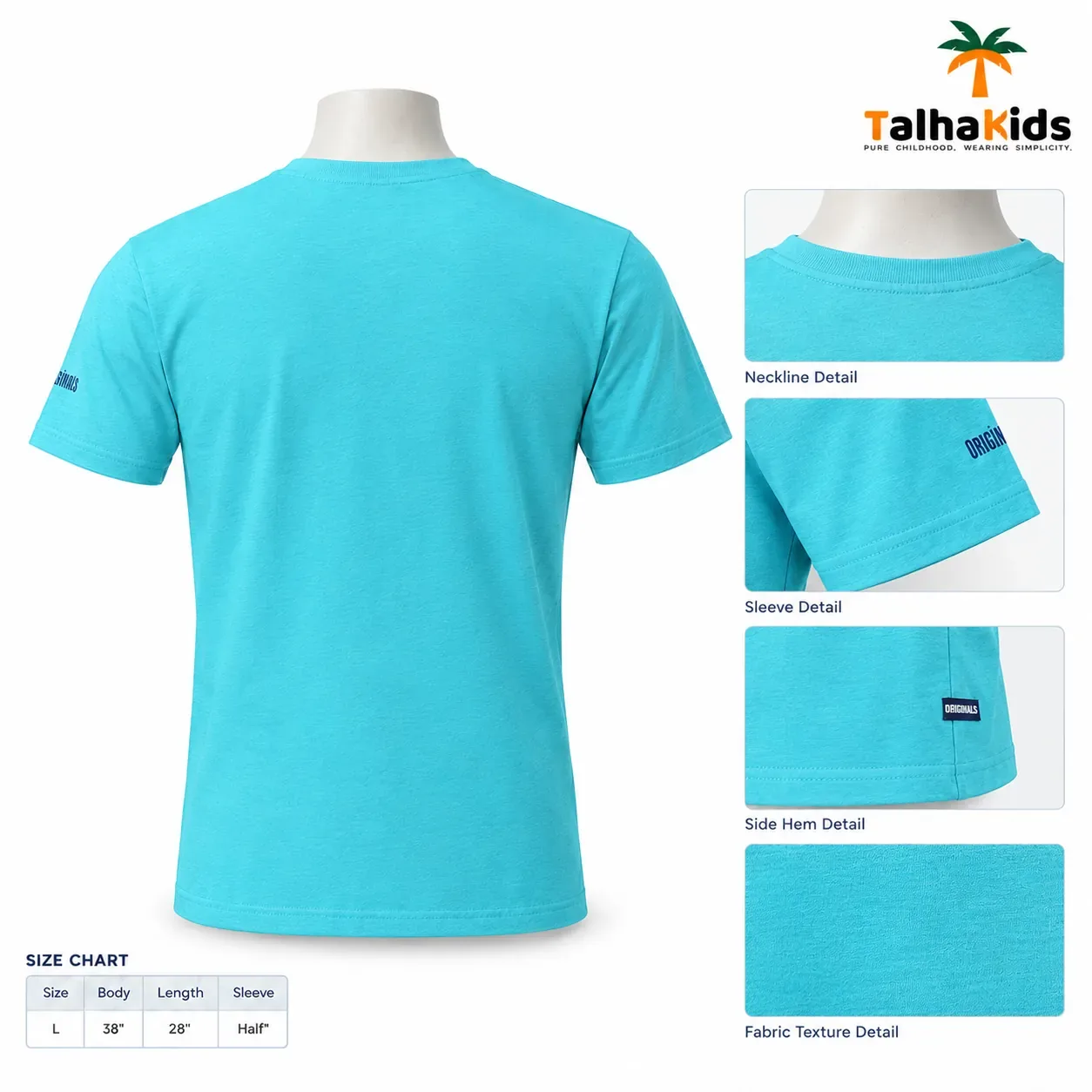 Talha Kids Half-Sleeve T-Shirt – Turquoise with Front Graphic Print