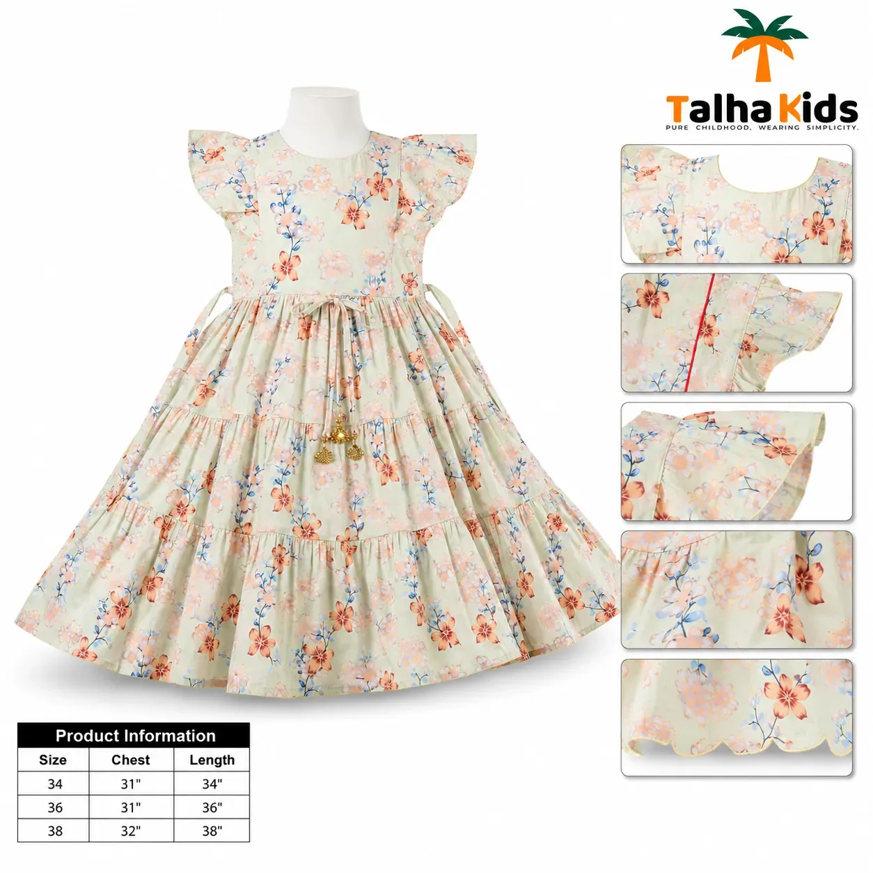 Alams Baby Wear Premium Floral Party Frock for Girls | Talha Kids