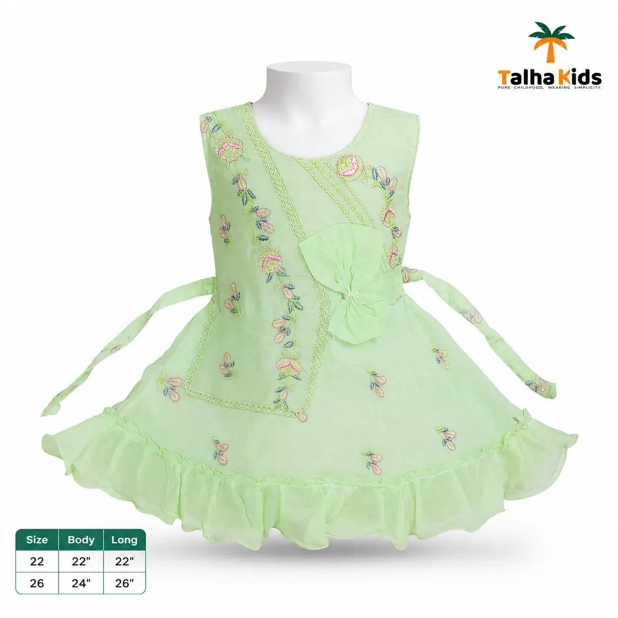 Mint Green Floral Embroidered Girls’ Party Dress