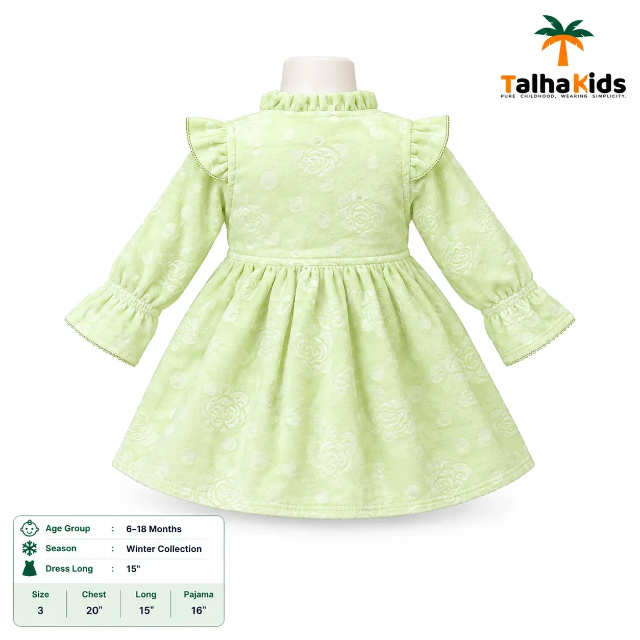 Baby Girls' Winter Frock & Pant Set – Long Sleeve Floral Design | 6–18 Months