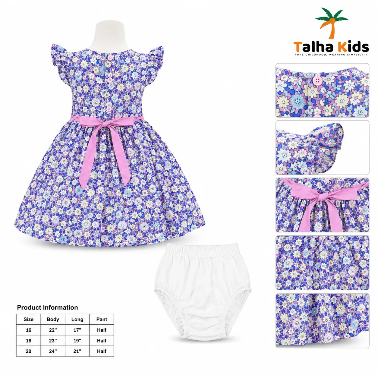 Girls Floral Print Frock – Flutter Sleeve Party Dress