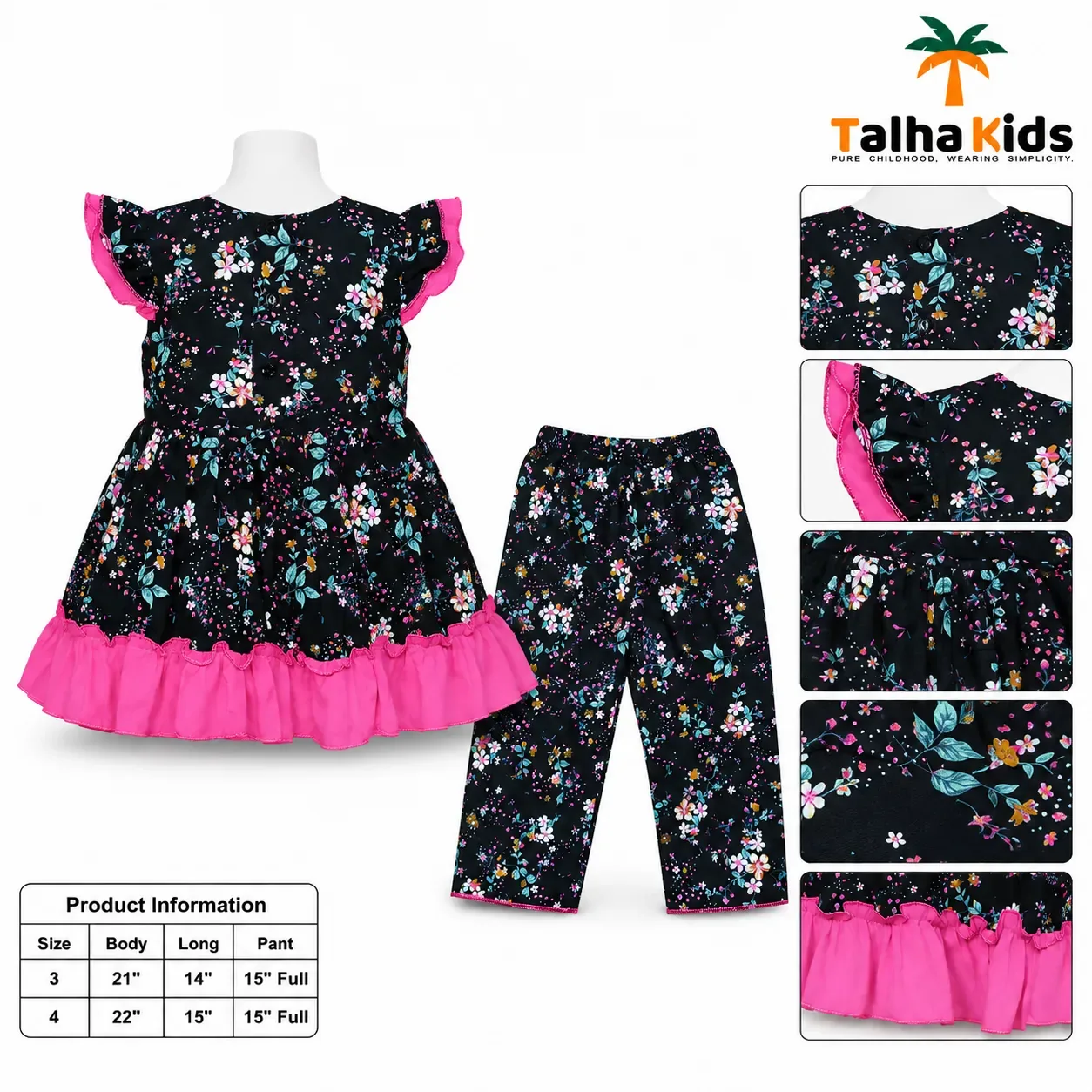 Girls Floral Printed Frock – Ruffle Sleeve & Tiered Hem Dress