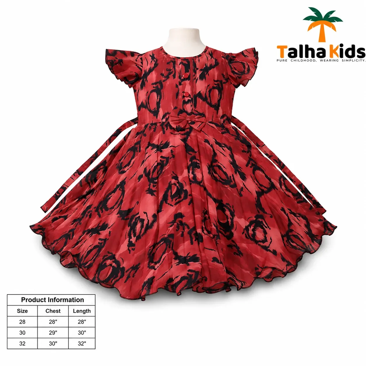 Girls Printed Butterfly Sleeve Frock – Floral Abstract Print