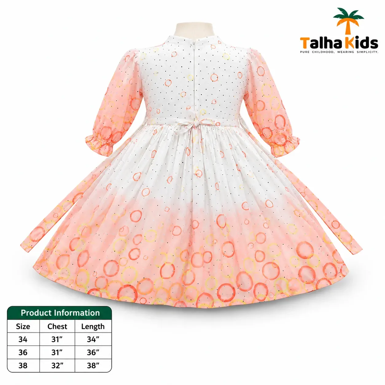 Girls’ Printed Full-Sleeve Party Frock – Yellow, Peach & Pink Color Variants