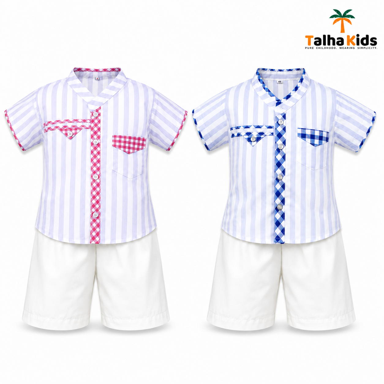 Boys’ Striped Fotua Set with Half Pant