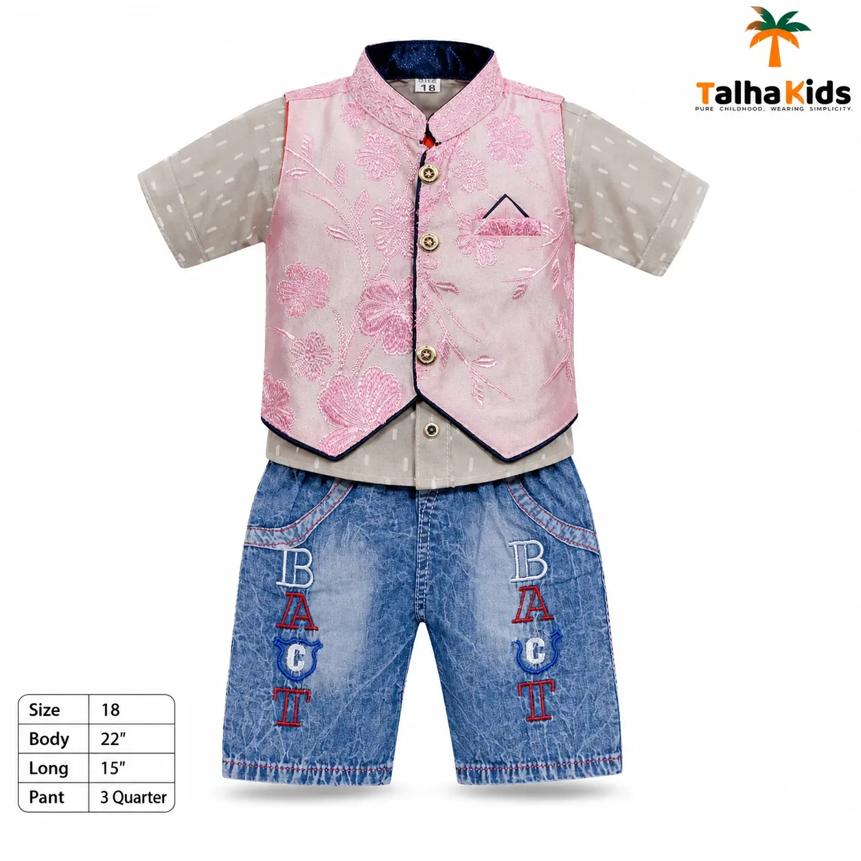 Boys’ Floral Koti Shirt – Pink & Grey