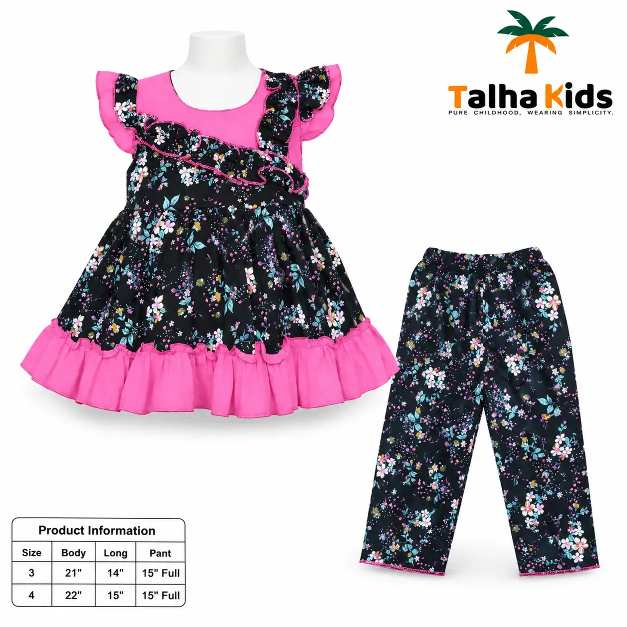 Girls Floral Printed Frock – Ruffle Sleeve & Tiered Hem Dress
