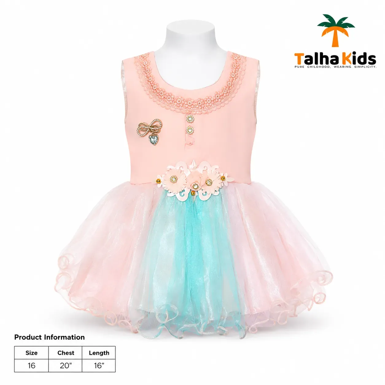 Girls’ Pastel Pink & Aqua Tulle Party Frock