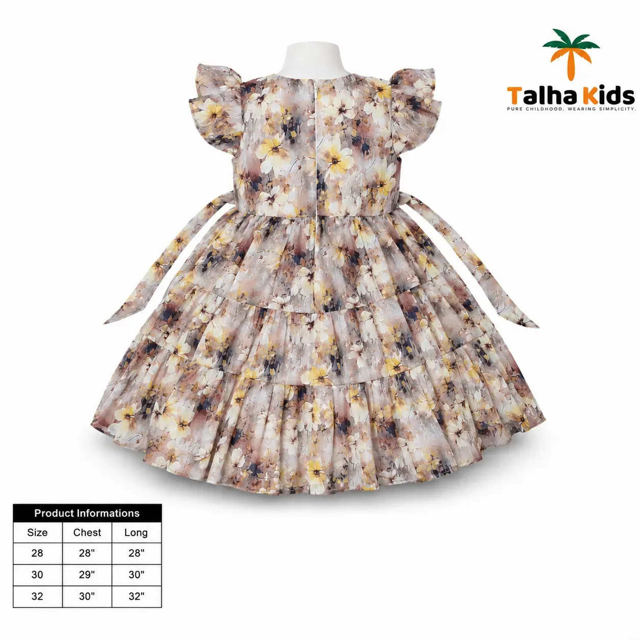 Alams Baby Wear Girls Floral Printed Tiered Frock – Puff Sleeve Party Dress