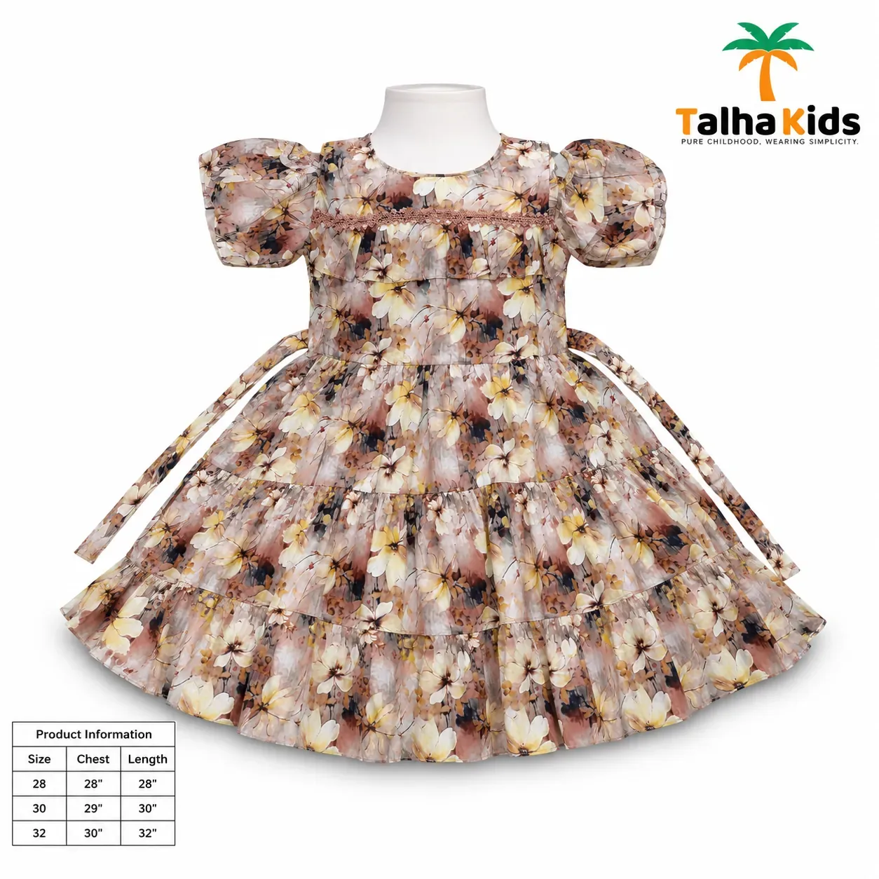 Alams Baby Wear Girls Floral Printed Tiered Frock – Puff Sleeve Party Dress