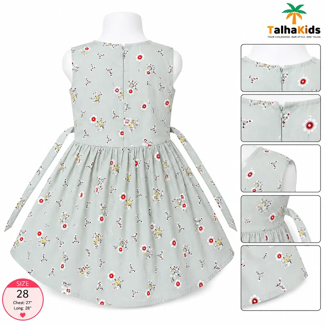 Talha Kids Girls’ Floral Print Frock Dress – Sleeveless Party & Casual Dress