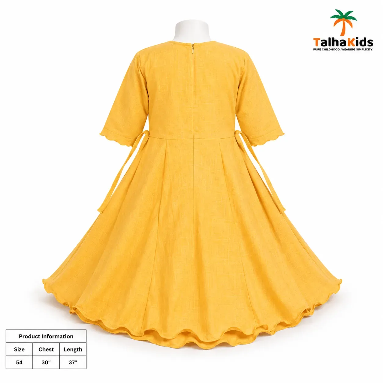 Girls’ Embroidered Flared Frock – Mustard Yellow
