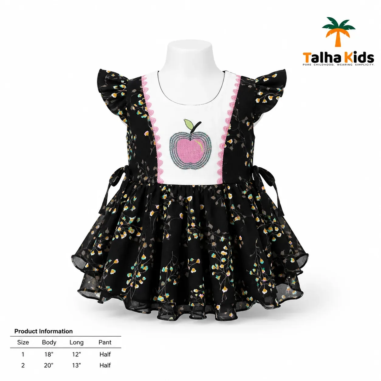 Girls Floral Party Frock with Apple Embroidery