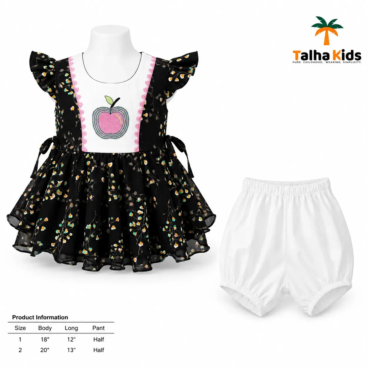 Girls Floral Party Frock with Apple Embroidery