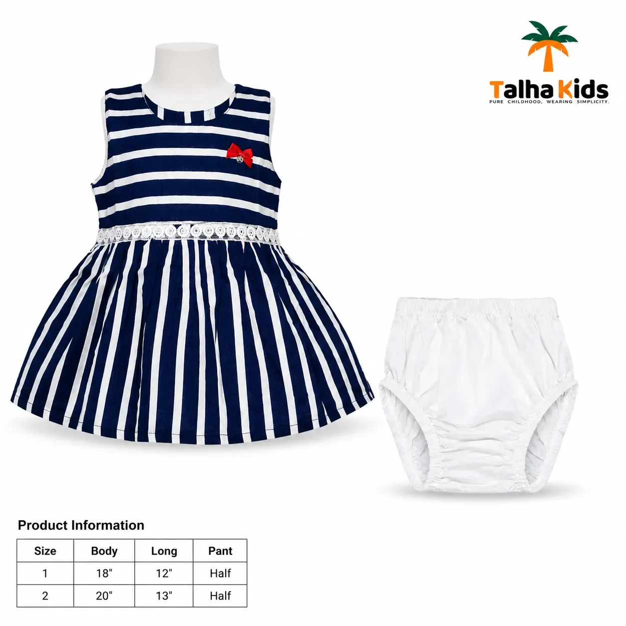 Premium Girls’ Navy & White Striped Frock with Half Pant