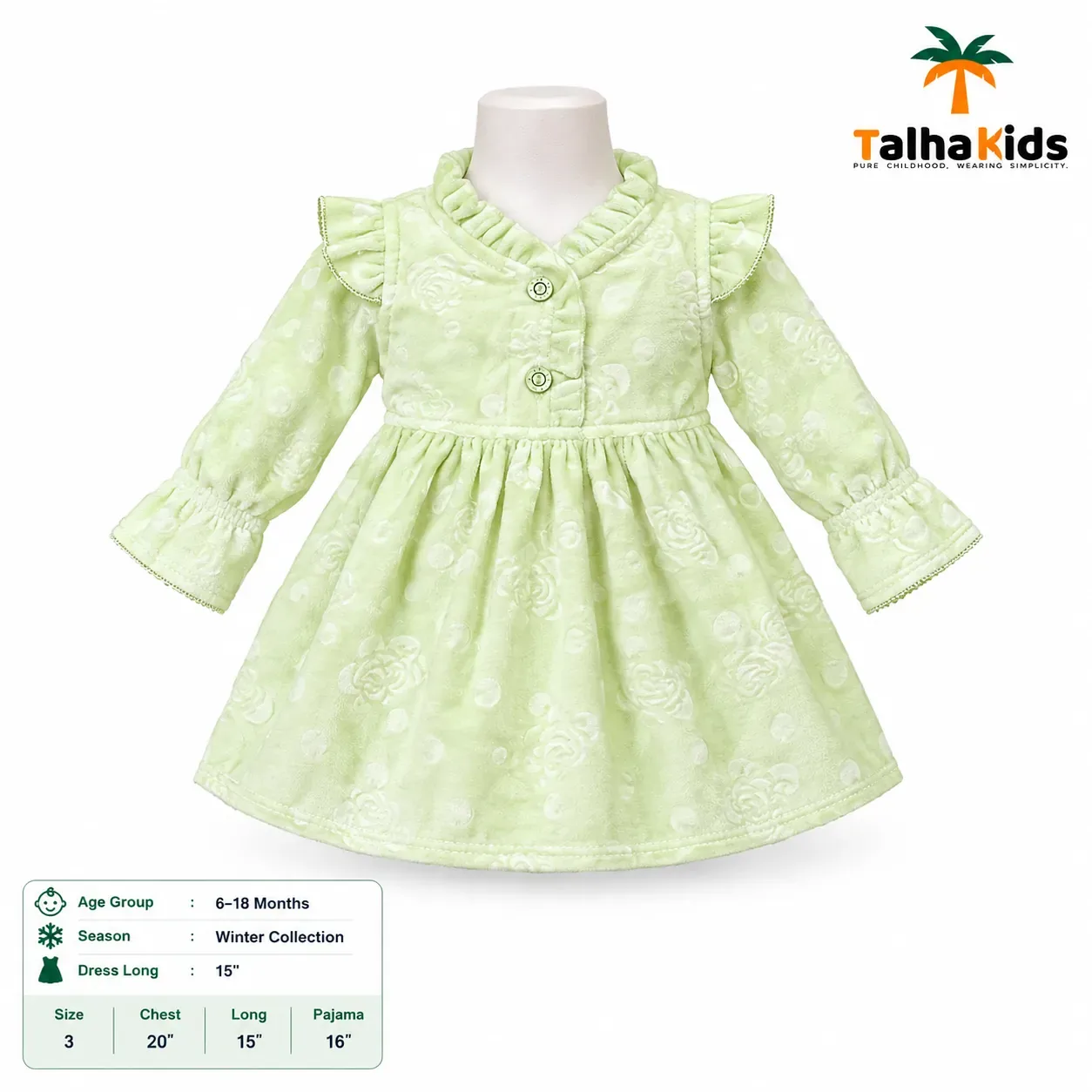 Baby Girls' Winter Frock & Pant Set – Long Sleeve Floral Design | 6–18 Months