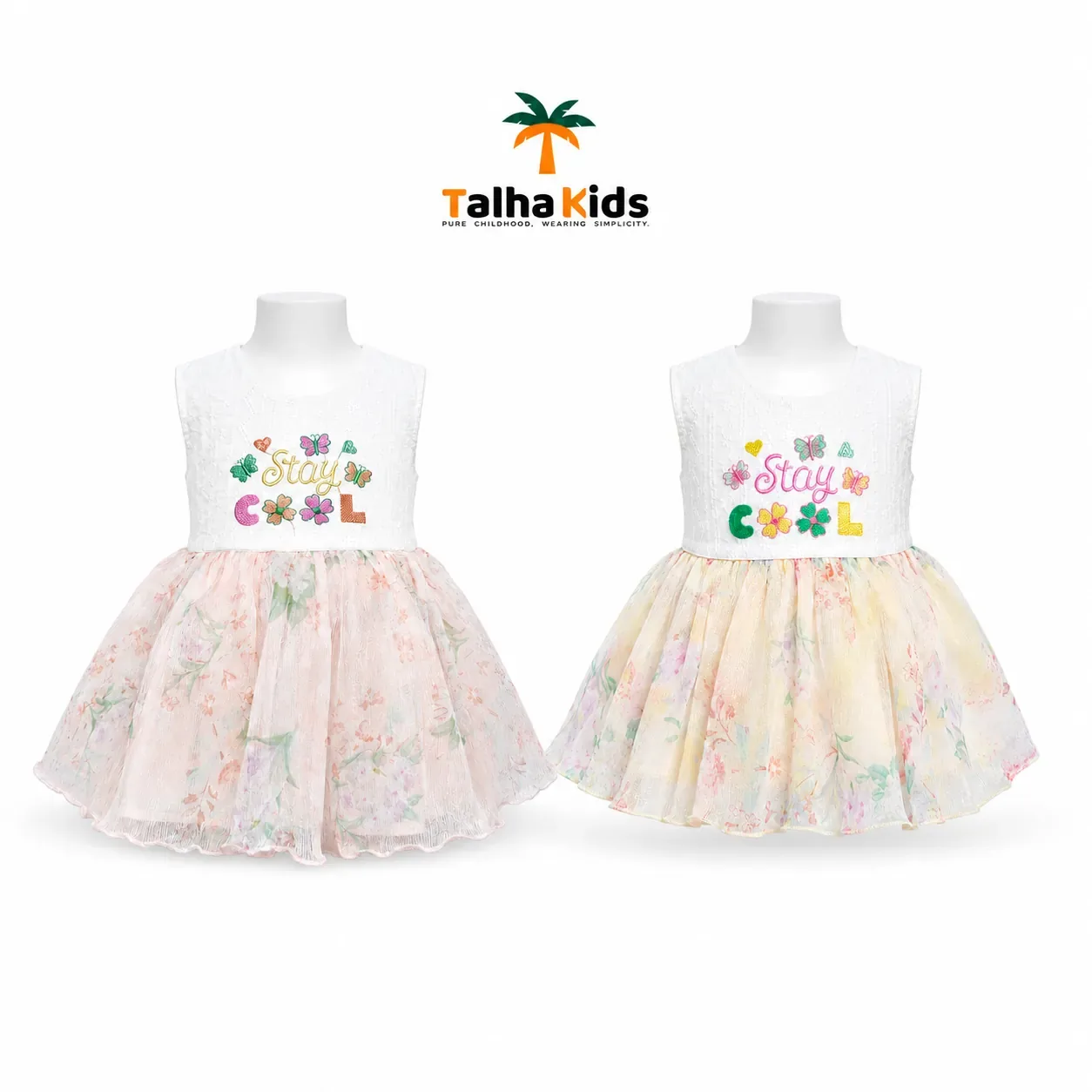 Girls Stay Cool Floral Embroidered Frock