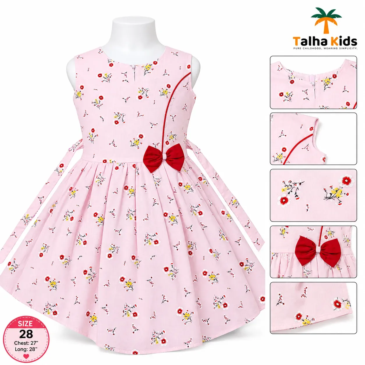 Talha Kids Girls’ Floral Print Frock Dress – Sleeveless Party & Casual Dress