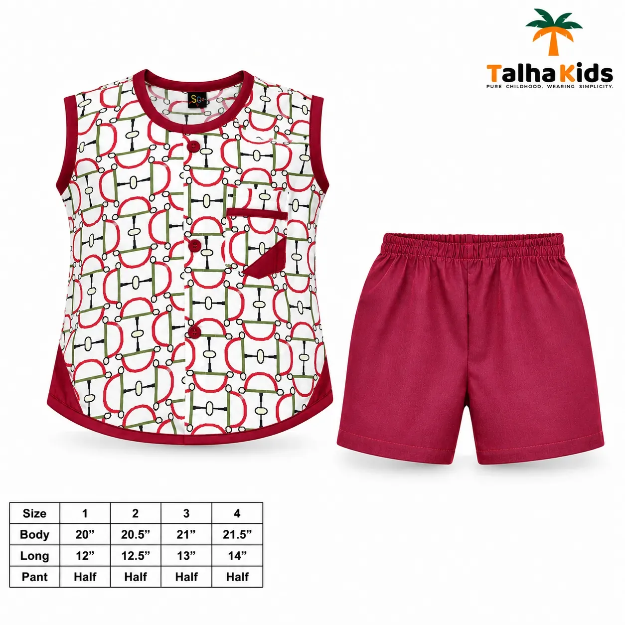 Boys Printed Fotua Set with Half Pant