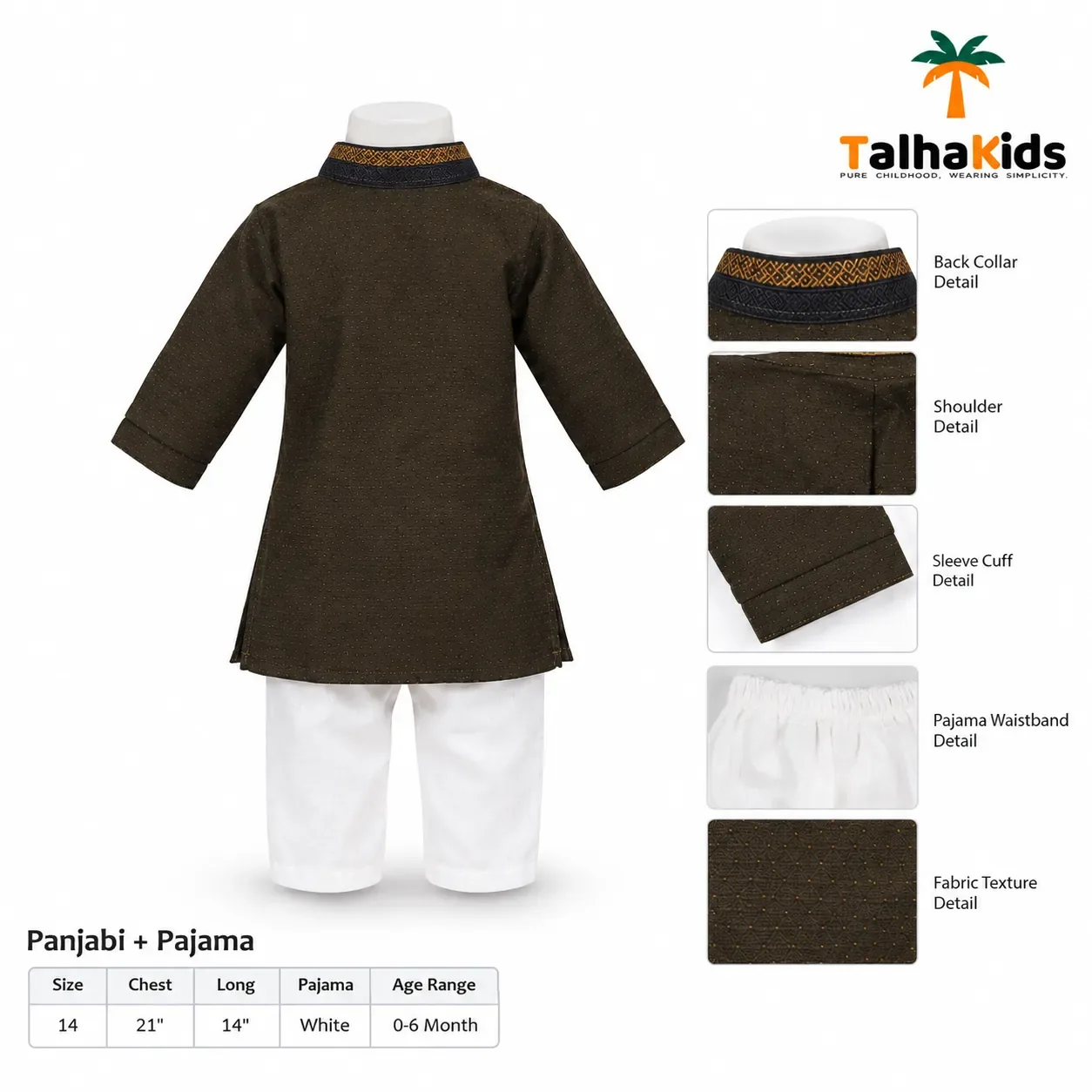Baby Boys' Panjabi & Pajama Set – Printed Panjabi with Patterned Collar & Front Placket