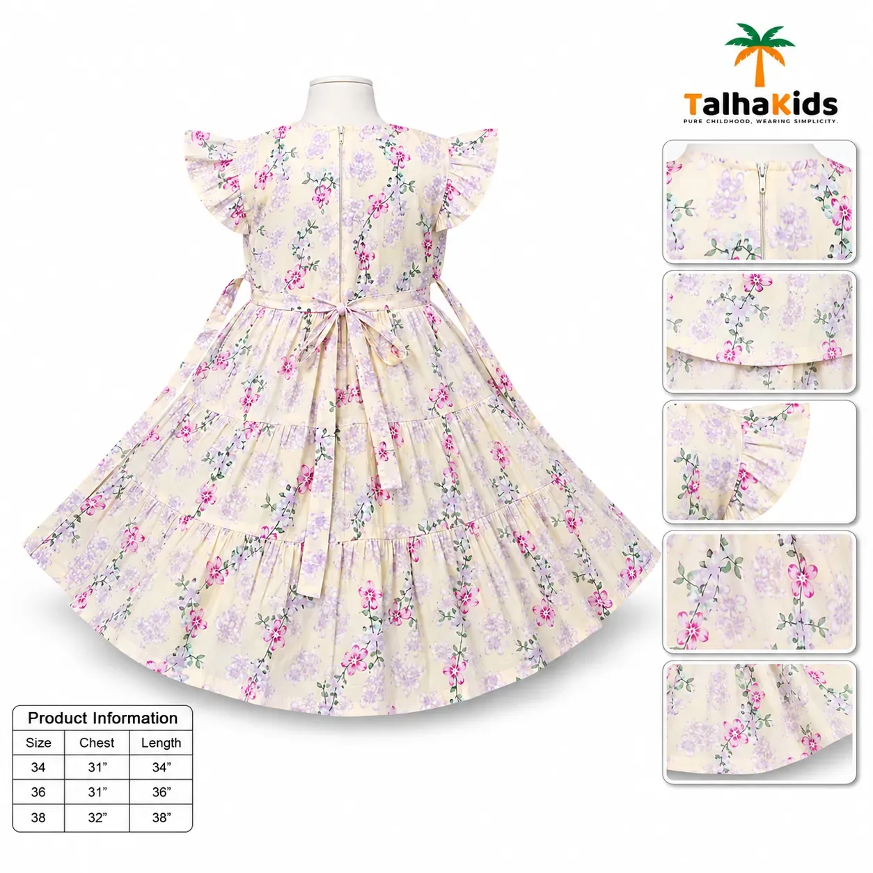 Alams Baby Wear Premium Floral Party Frock for Girls | Talha Kids
