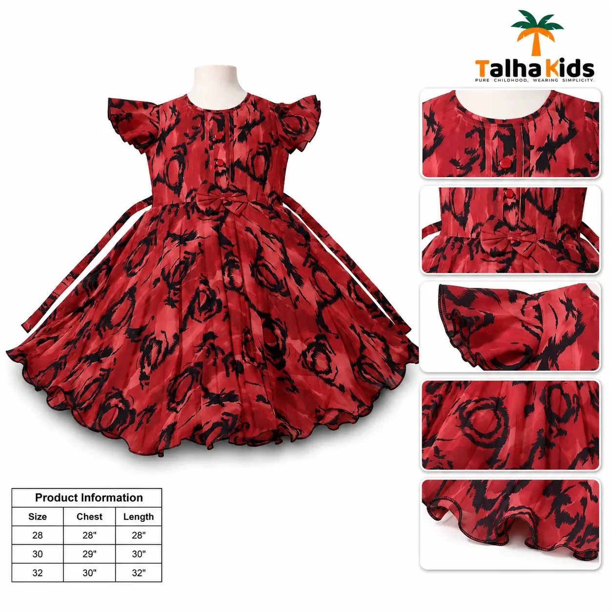 Girls Printed Butterfly Sleeve Frock – Floral Abstract Print