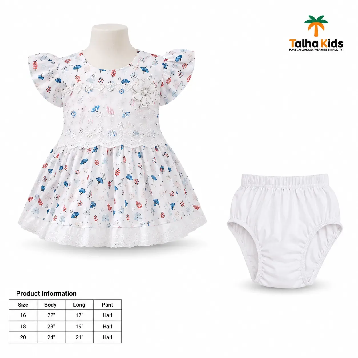 Girls Floral Print Frock with White Bloomer Shorts