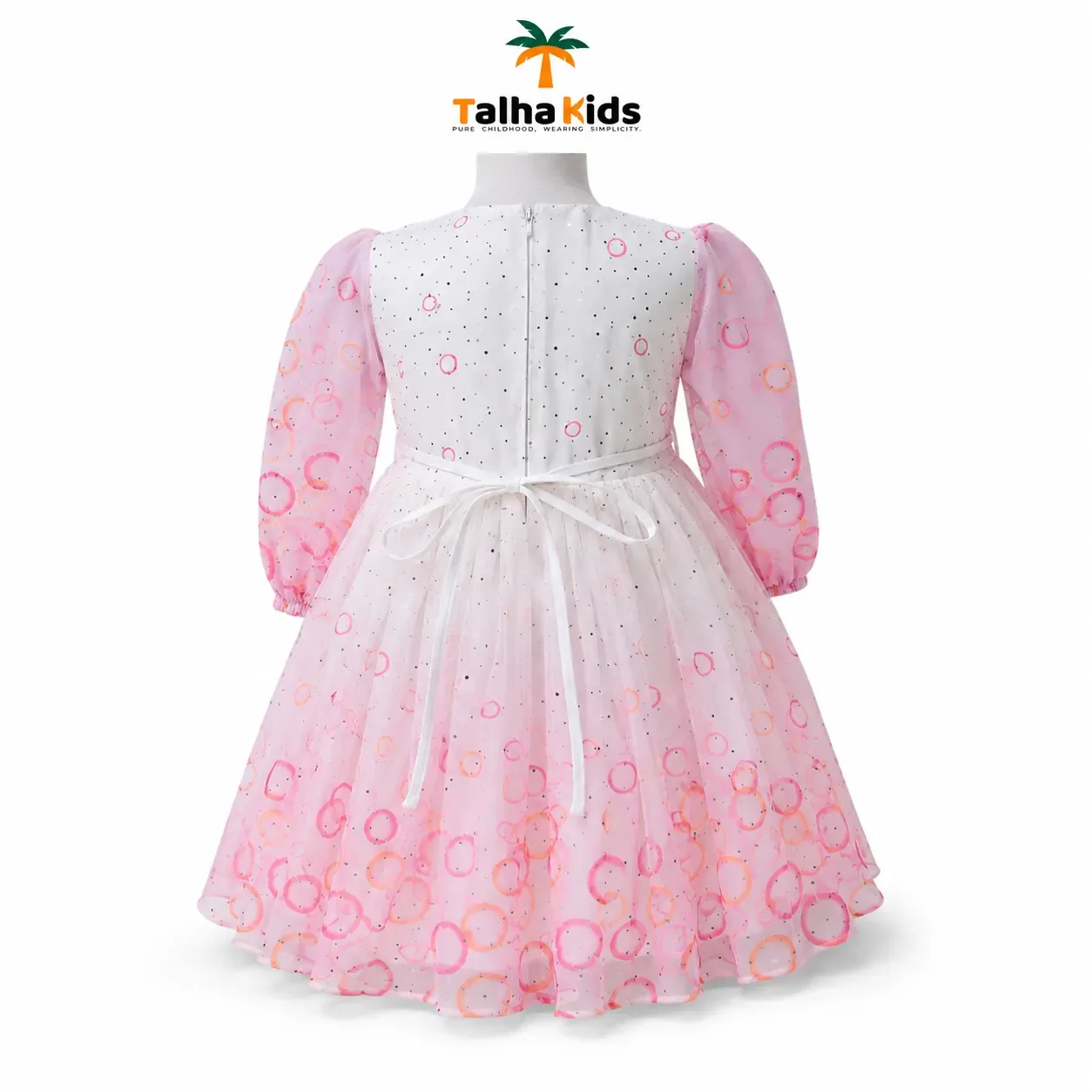 Girls’ Printed Full-Sleeve Party Frock – Yellow, Peach & Pink Color Variants