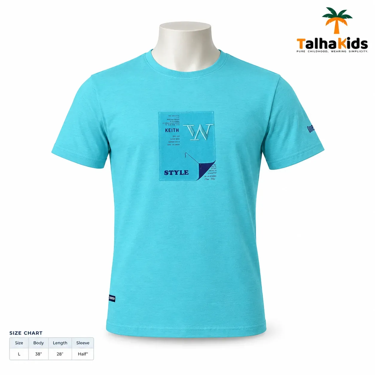 Talha Kids Half-Sleeve T-Shirt – Turquoise with Front Graphic Print