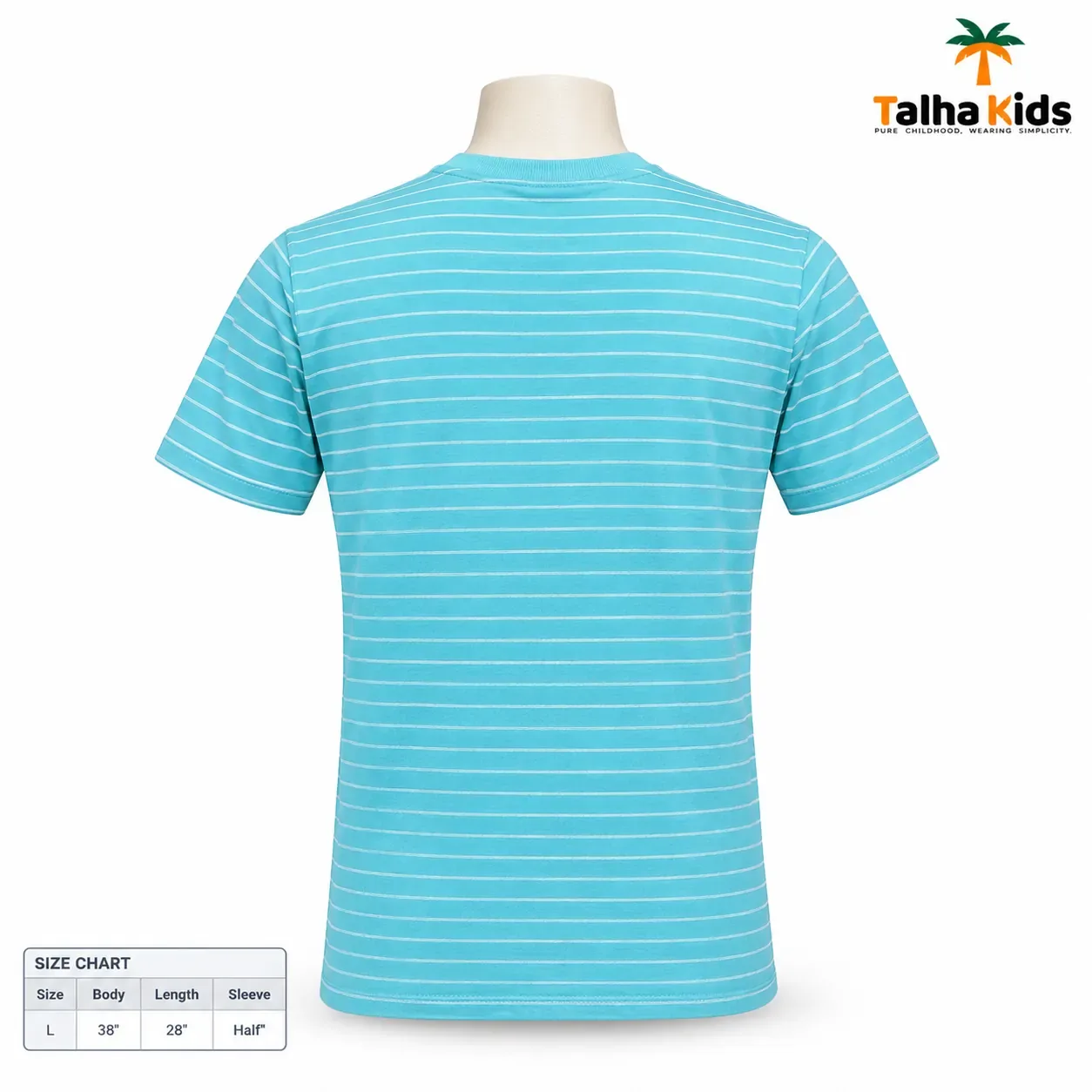 Men's Striped T-Shirt – Sky Blue & White, Short Sleeve | Talha Kids