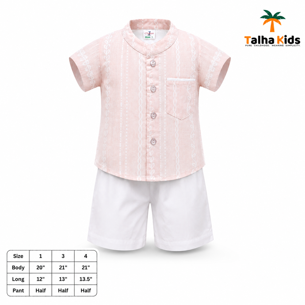 Boys’ Printed Half Sleeve Fotua Set with Half Pant