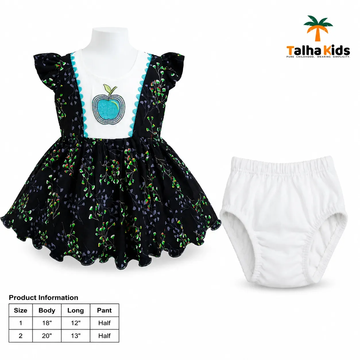 Girls Floral Party Frock with Apple Embroidery