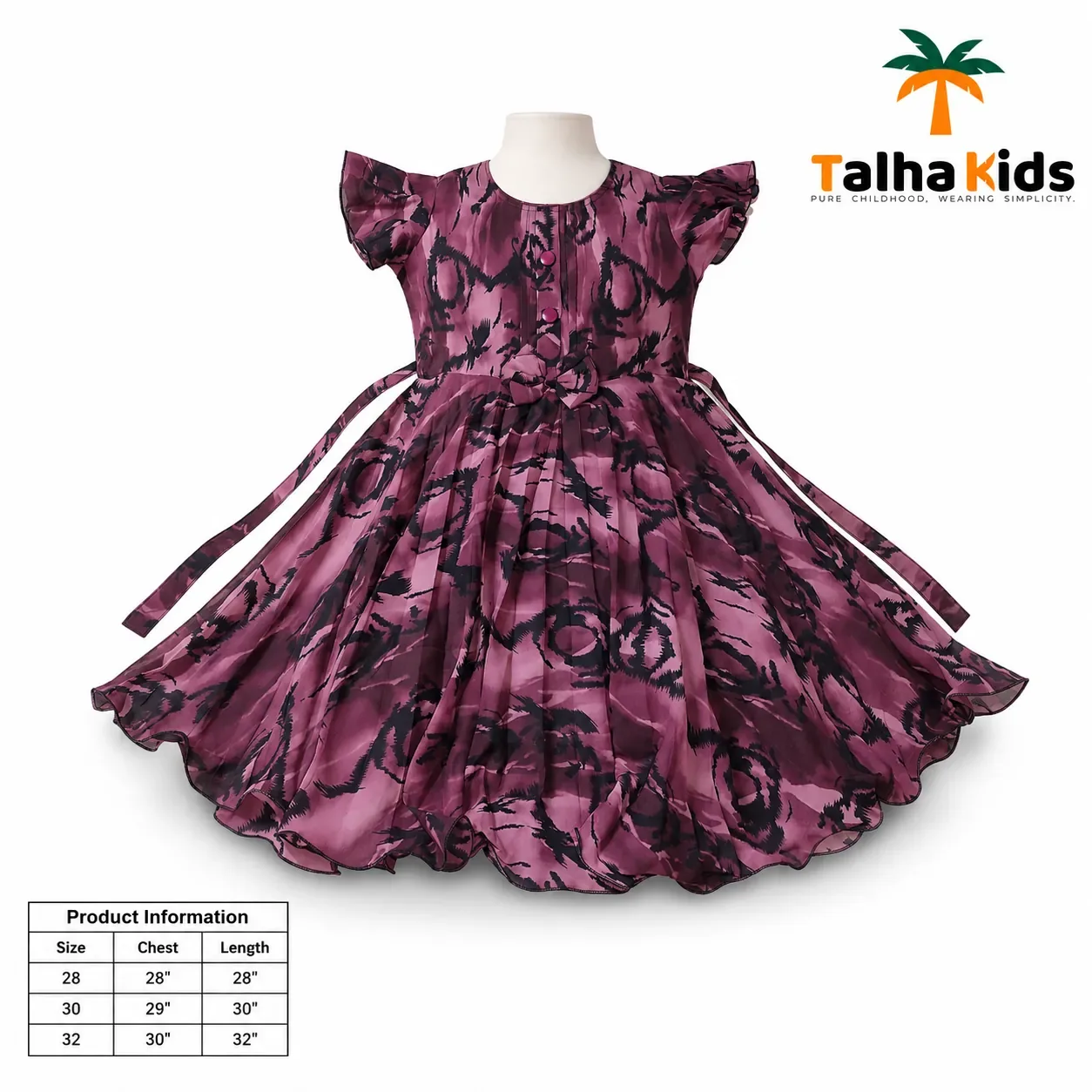 Girls Printed Butterfly Sleeve Frock – Floral Abstract Print